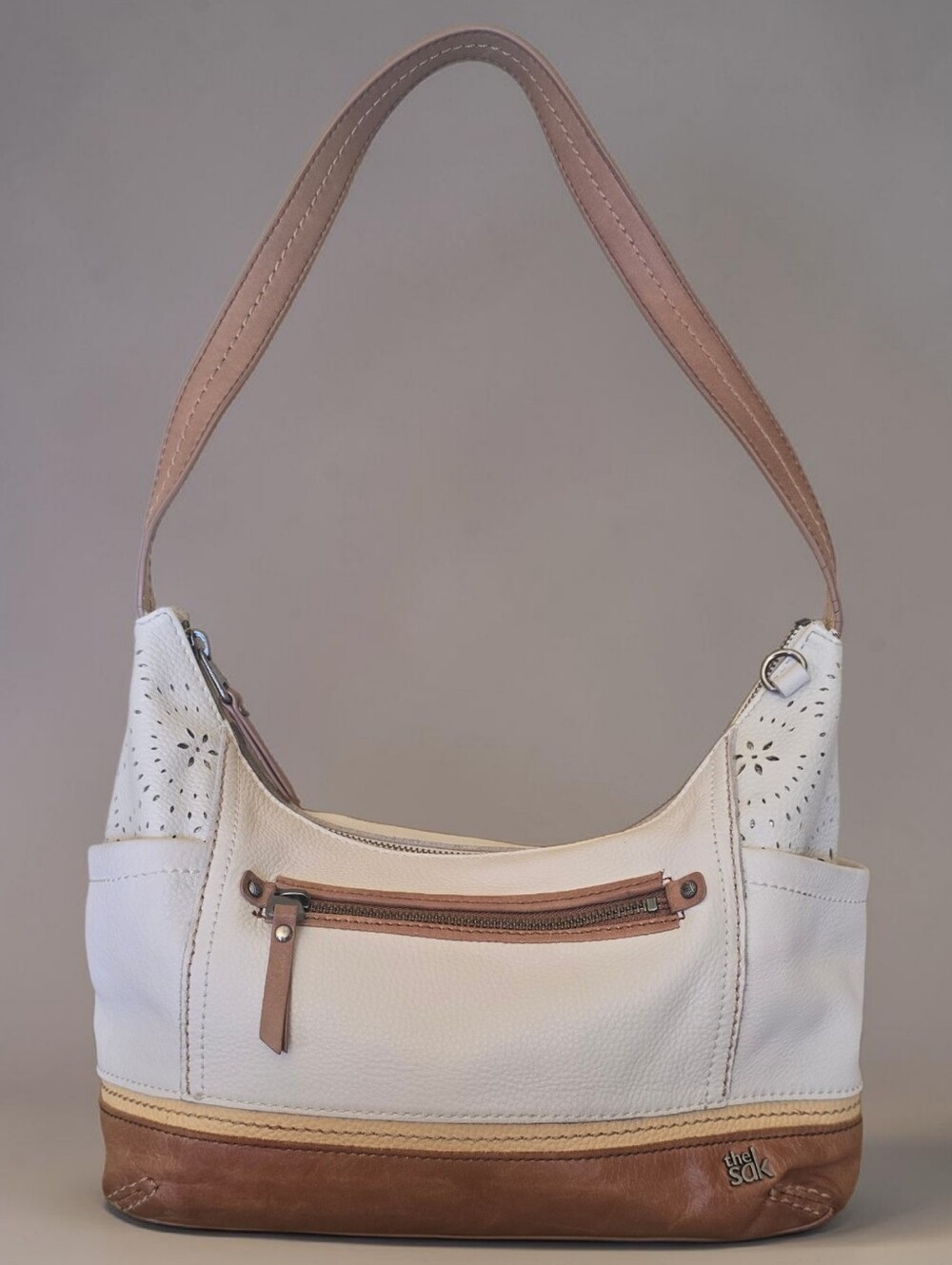 The Sak Kendra Leather Satchel Cream Brown Hobo Shoulder Bag